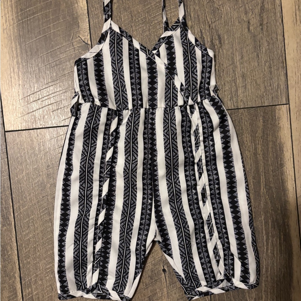 Striped Black and White Kids Jumpsuit